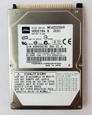 Toshiba MK6022GAX HDD2184 60 GB 2.5″ IDE Hard Drive - Image 1 of 2