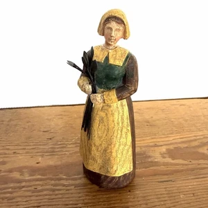 "Estatuilla de mujer peregrina de resina tiempo de cosecha de otoño/acción de gracias 5,25"" *cuello reparado" - Imagen 1 de 9