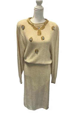 Винтажный Vanna белый R & K оригиналы свитер вязаный блузон платье размер M шампанское - Изображение 1 из 4