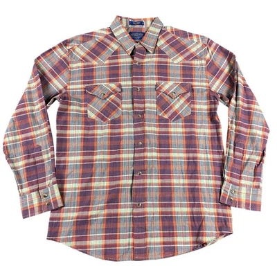 Camisa Pendleton Para Hombres Mediana Púrpura Naranja Camisa Épica A Cuadros Perla Occidental A Presión Foto 1 de 4