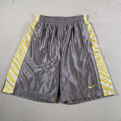 Pantalones Cortos de Baloncesto Nike Hombres Medianos Gris Amarillo Rayas Laterales Malla Brillante Sedoso Y2K Foto 1 de 4
