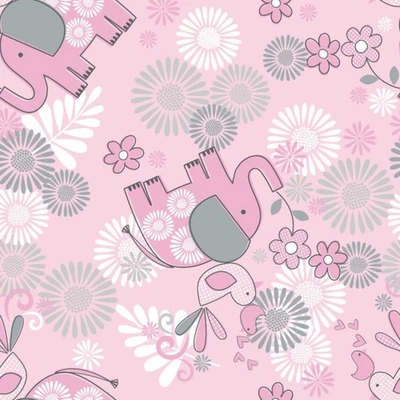 Pink Elephants Floral FLANNEL Cotton Fabric by the Yard Children's  Nursery - Image 1 of 2