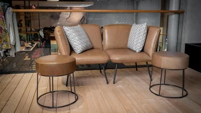 Jess Sofa 2er-Set Sessel Shuffle Links Rechts Leder Luxor Light Grey - Bild 1 von 3