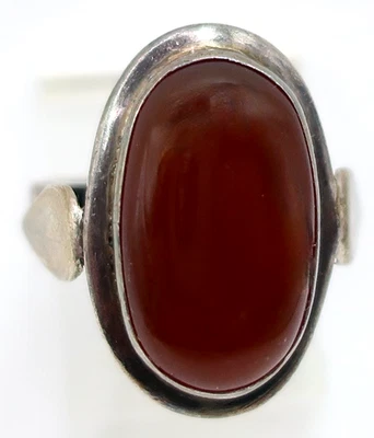 Lovely Estate Sterling Silver 925 Size 5.25 Carnelian Gemstone Ring 6.23 Grams - Изображение 1 из 4