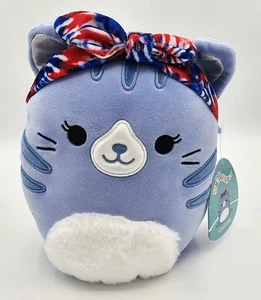 NEW Squishmallows Carizma the Blue Patriotic Tabby Cat 8" W/ Patriotic Headband - Picture 1 of 7