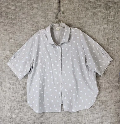 Blusa para mujer Lintico estampado de puntos lino mezcla de algodón XL beige manga corta usada en excelente estado Foto 1 de 4