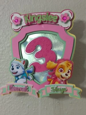 Topper de bolo rosa cachorrinhos de aniversário filhote pata Maggie_3 #Skye #Everest #par - Imagem 1 de 4