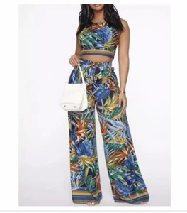 Fashion Nova Tropical Floral Halter & Pants Elastic Back 2 Piece sets Sz 3X - Picture 1 of 14