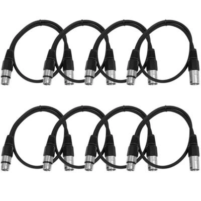 8 Pack of 3 Foot Black XLR to XLR Patch Cables PA/DJ Mic Cords - Image 1 of 4