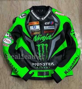 Kawasaki Ninja Racing Motorbike Leather Jacket Kawasaki Motorcycle Biker Jacket - Picture 1 of 3