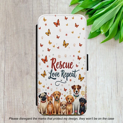 RESCUE DOGS FLIP WALLET PHONE CASE COVER FOR IPHONE SAMSUNG GOOGLE BUTTERFLIES - Image 1 of 4
