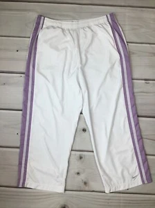 Nike Track Pants Youth Large Cropped Athletic Running Pants White Lilac Stripe - Picture 1 of 12