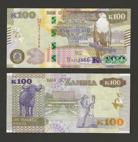 ZAMBIA 100 Kwacha 2022, P-NEW, Brand New Date Crisp Circulated, Pretty Banknote Cover