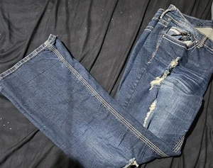 Vintage Ariya Jeans Size 18 Womens Flare Dark Wash Highly Distressed - Picture 1 of 6