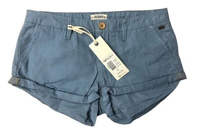 Pantalones Cortos Roxy Para Mujer Cheeky Chino Caliente Pantalones Tiro Medio Puños Azul Foto 1 de 4