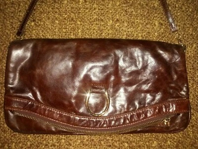 BOLSO DE MANO VINTAGE JOSEPH CHARLES CUERO MARRÓN CLUTCH/CUERPO CRUZADO EUV Foto 1 de 4