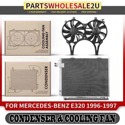 AC Condenser & Cooling Fan Assembly Kit for Mercedes-Benz E300 96-97 E420 1997 - Image 1 of 4