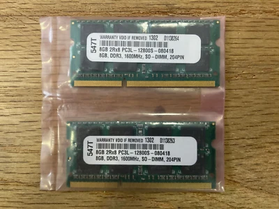 16Gb 2x 8Gb RAM Memory 1600 MHZ DDR3 Pc-12800s Notebook 204Pin Sodimm - Image 1 of 2