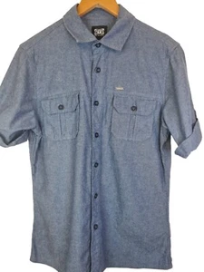 Animal Blue Denim Style Shirt Y2K Shirt Short Sleeve Collared Shirt Mens Medium - Picture 1 of 8