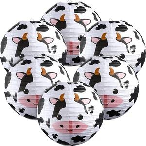 6 Pieces Cow Party Decorations Farm Cow Paper Lanterns Cow Barnyard Farm Lantern - Picture 1 of 7