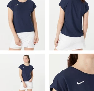 Nike Court Dri-FIT Short Sleeve Shirt Women's M Navy Blue Tennis Pickleball Top - Picture 1 of 3