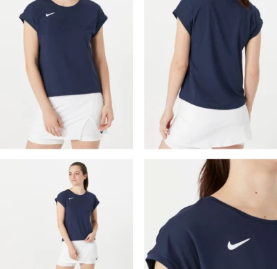 Camisa de manga corta Nike Court Dri-FIT para mujer M azul marino tenis pickleball top Foto 1 de 3
