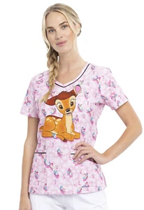 Bambi Cherokee Scrubs Tooniforms Disney V Neck Top TF634 BAUF - Picture 1 of 6