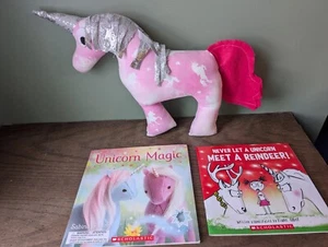 Lot of 2 Unicorn Paperback Books Unicorn Magic Reindeer w/Homemade Unicorn Plush - Picture 1 of 20