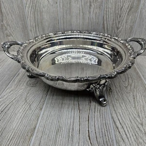 Cuenco para servir con patas de plato de plata vintage asas ornamentadas con desplazamiento floral 12" Wi - Imagen 1 de 7
