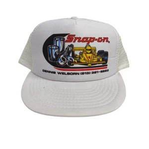 Cappello/Berretto Camionista Vintage Snap-On Tools Regolabile Snapback Schiuma/Rete Bianco - Foto 1 di 7