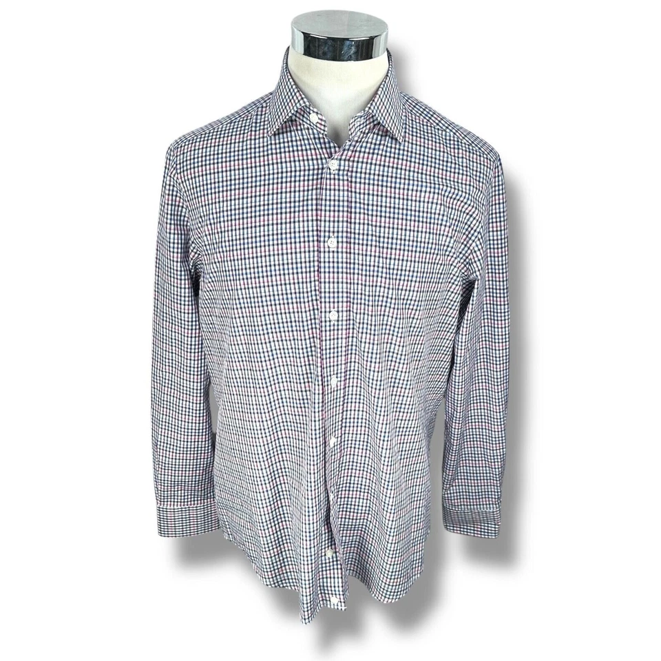 Luciano Barbera Shirt Mens Large Blue Pink Gingham Long Sleeve Button-Up Cotton - Image 1 of 4