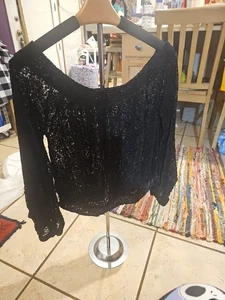 Free People Pullover Spitze schwarz XS weiter Arm Cover Up Gothic wunderschön - Bild 1 von 5