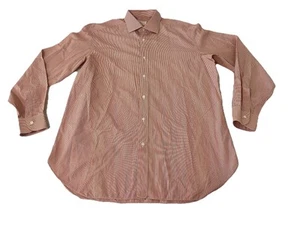 Brioni Dress Shirt Orange Striped Button Up Men’s 16.5 42 Cotton Made In Italy - Picture 1 of 8