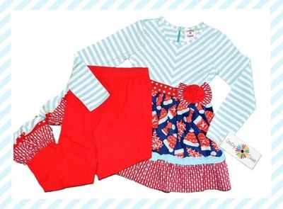NUEVO CONJUNTO TÚNICA Y LEGGING BOUTIQUE NIÑAS 6X AZUL CLARO Y ROJO WINTERY WONDERLAND Foto 1 de 4