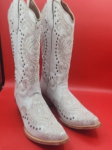 Corral Circle G Ladies White Studded Leather Western Boots L6063 Size 10.5M - Picture 1 of 9