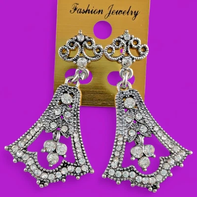 PENDIENTES ELEGANTES DE INSPIRACIÓN VINTAGE plata cristal transparente estrás retro T4 Foto 1 de 4