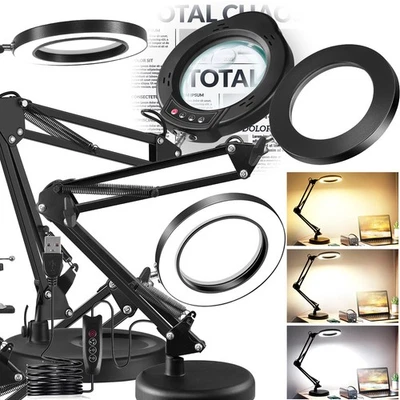 15X 10X Lupe mit Licht Ständer 2-in-1 stufenlos dimmbare LED-Schreibtischlampe - Bild 1 von 4