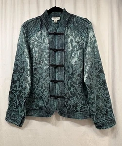 Chaqueta Blazer Coldwater Creek Verde Brocado Cuello Mandarín Nudo Botones Mediana - Imagen 1 de 24