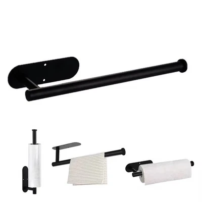 Küchenrollenhalter Edelstahl Schwarz Rollen Halter ohne Bohren Folie Handtücher - Bild 1 von 4