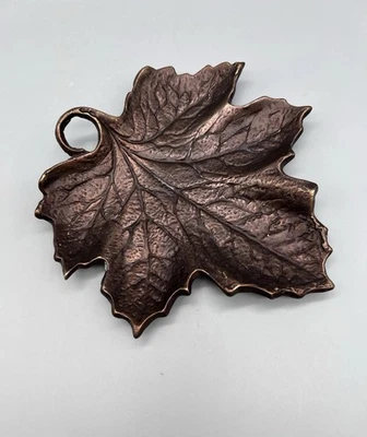 Copper Color Solid Brass Maple Leaf Decorative Dish With Loop  7”x8” Heavy Fall - Image 1 of 4