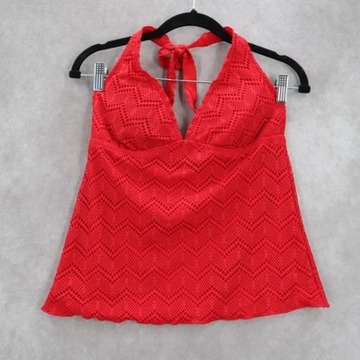 Mossimo Red Eyelet Crochet Halter Tie Boho Swim Beach Tankini Top S Small - Image 1 of 4
