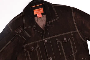 Faconnable Jeans Brown Suede Trucker Jacket Size Large - Picture 1 of 9