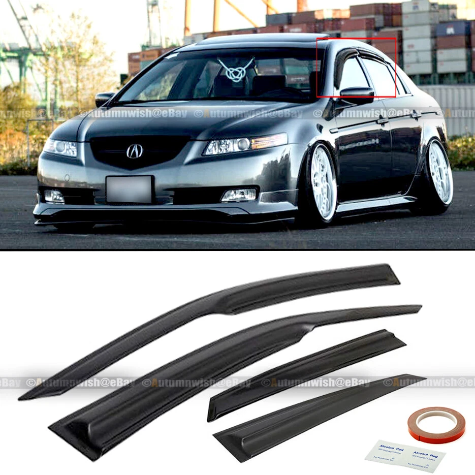 For 04-08 Acura TL JDM Mugen Style 3D Wavy Black Tinted Window Visor Vent Foto 1 de 1