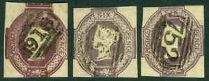 SG 58, 59 y 60. 1847-54. 6d malva, lila opaca y morado. CAT usado muy fino 3000€ - Imagen 1 de 1