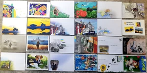 Ukrainian 12 Postcards + 12 Envelopes from Ukrposhta Russian warship, Mriya etc. - Picture 1 of 19