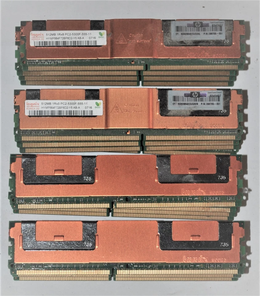 512MB MEMORY HYNIX 1Rx8 PC2 5300F-METAL COVER SET OF 4 CHIPS SCHOOL SURPLUS - Image 1 of 1