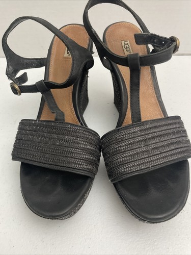 UGG Fitchie II Espadrille US 7 5 bla pelle cinturino a T zeppa plateau alla caviglia