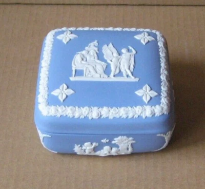 Wedgwood BLUE Jasperware Square ICARUS Box - image 1 of 4