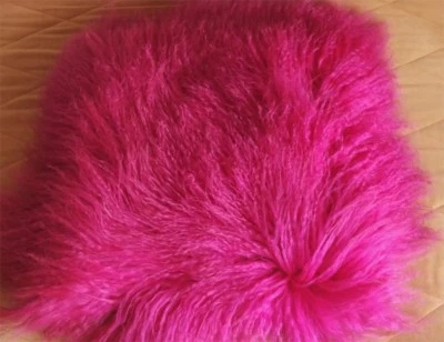Funda de cojín de piel de cordero tibetano mongol rojo rosa real 100 % lana de oveja Foto 1 de 4