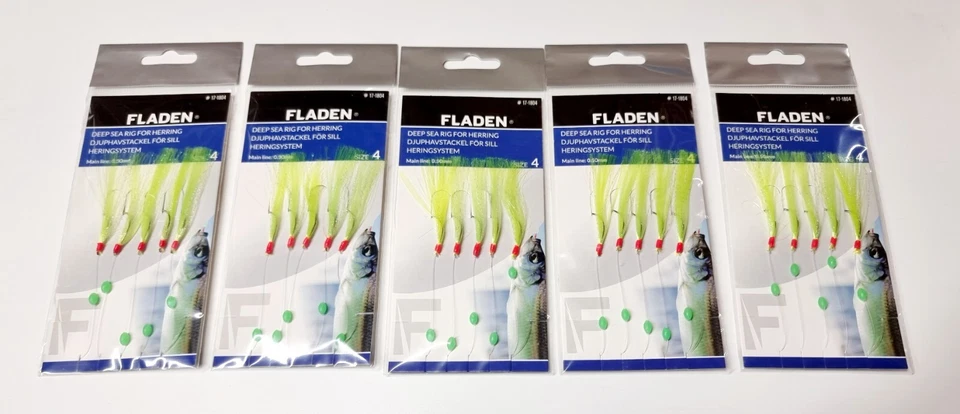 5 X Sabiki Green & Silver 5 Hook Mackerel Rig Size 4 (5 Rigs) - Fladen  17-1804 - Image 1 of 1